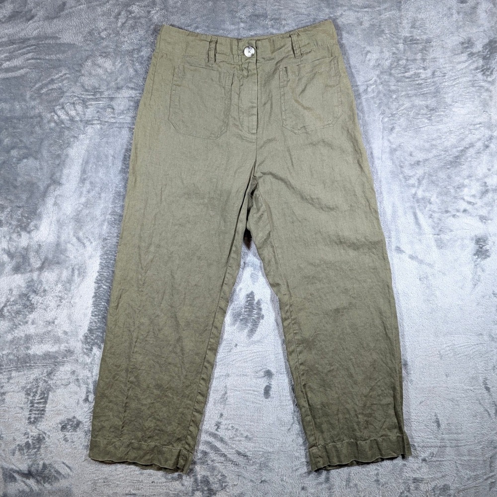 Quince Women 100% Linen Wide Leg Pants Size 8 Olive Green Minimalist Boho